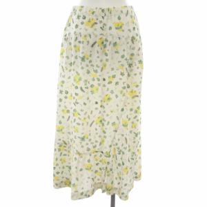 L'EQUIPE YOSHIE INABA 22SS ボタニカルプリントスカート ロング マキシ フレア ギャザー 総柄 花柄 38 M オフホワイト