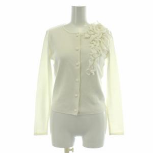 basic ニットカーディガン フリル クルーネック 長袖 34 S 白 ホワイト /NW32