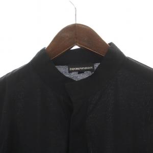 EMPORIO ARMANI ポロシャツ 半袖 ハーフボタン スタンドカラー M 黒 ブラック /NW34