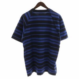 19SS Tシャツ カットソー ボーダー アシメ 変形 半袖 2 M 青 ブルー 黒