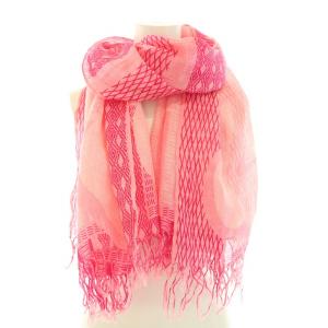 LOEWE 大判ストール マフラー フリンジ ロゴ 総柄 麻 リネン ピンク