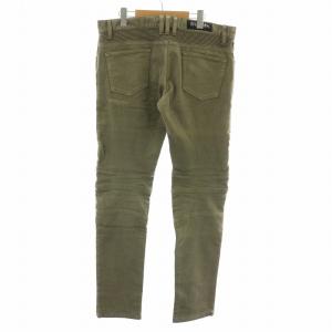 BALMAIN 蛇腹バイカー パンツ ジップフライ ダメージ加工 32 カーキ