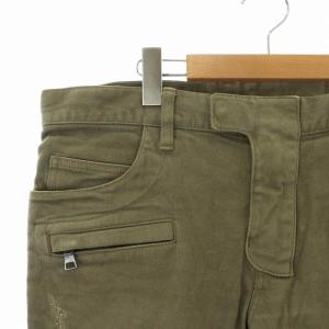 BALMAIN 蛇腹バイカー パンツ ジップフライ ダメージ加工 32 カーキ