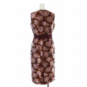 ANAYI ワンピース タイト ミモレ ロング ノースリーブ ジャガード 花柄 レース切替 36 S ボルドー