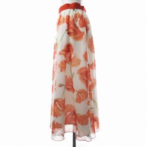 STRAWBERRY-FIELDS フレアスカート ロング ミモレ丈 シフォン 花柄 白 ホワイト オレンジ /EE