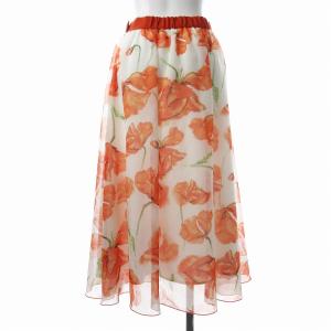 STRAWBERRY-FIELDS フレアスカート ロング ミモレ丈 シフォン 花柄 白 ホワイト オレンジ /EE