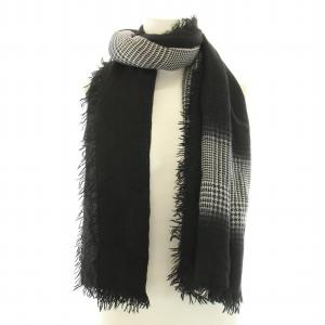 Faliero Sarti 大判ストール マフラー フリンジ 千鳥格子柄 ウール 絹 シルク混 黒 ブラック グレー