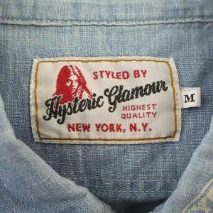 HYSTERIC GLAMOUR シャンブレーシャツ デニム シャツ 長袖 ロゴ M 水色 ライトブルー