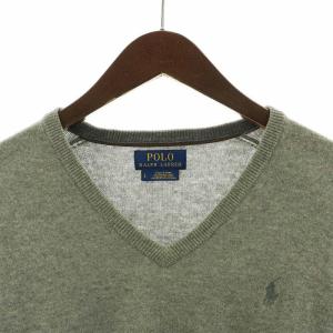 POLO RALPH LAUREN Vネックウールセーター ニット プルオーバー ポニー  長袖 ロゴ刺繍 SP S グレー 710667377001