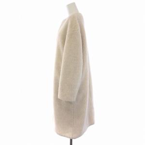 UNITED ARROWS 20AW ボア ノーカラーコート ロング ジップアップ 36 S アイボリー 1525-199-3846