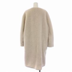 UNITED ARROWS 20AW ボア ノーカラーコート ロング ジップアップ 36 S アイボリー 1525-199-3846