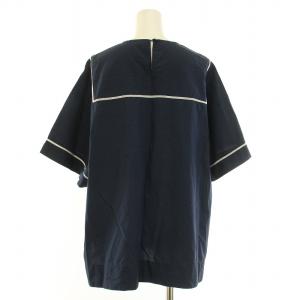 yori ハシゴレースワイドブラウス シャツ 半袖 クルーネック レース 切替 F 紺 ネイビー /BB