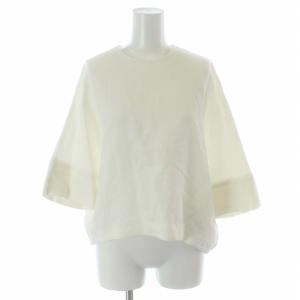 ブラウス カットソー ノーカラー プルオーバー アシンメトリー 七分袖 36 S 白 ホワイト /KL