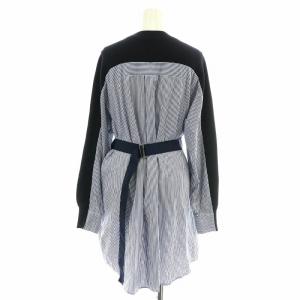 sacai チュニック トレーナー スウェット シャツ 長袖 切替 ベルト ストライプ クルーネック 1 M 紺 ネイビー 青 ブルー