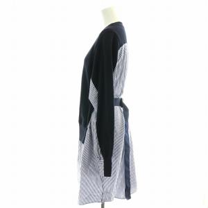 sacai チュニック トレーナー スウェット シャツ 長袖 切替 ベルト ストライプ クルーネック 1 M 紺 ネイビー 青 ブルー