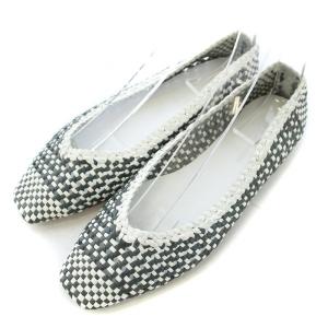 フラットシューズ パンプス スクエアトゥ Vカット レザー 編み込み 35 22cm-22.5cm グレー