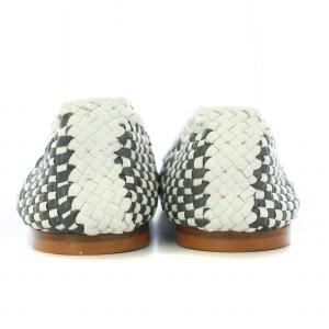 FABIO RUSCONI フラットシューズ パンプス スクエアトゥ Vカット レザー 編み込み 35 22cm-22.5cm グレー