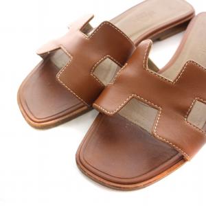 HERMES Oran ミュール サンダル レザー 35 ブラウン