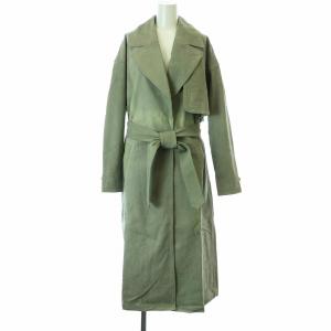 トレンチコート ロング トッパー レザー 牛革 ベルト付き XS ライトグレー /KU