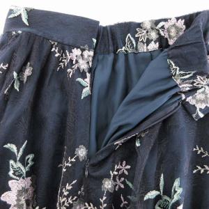 GRACE CONTINENTAL フレアスカート ギャザー ミモレ ロング チュール 花柄 総レース フラワーモチーフ 刺繍 36 S 紺 ネイビー