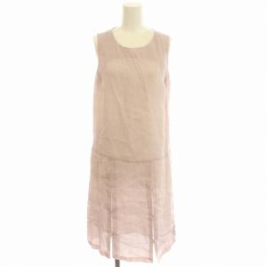 リネン ノースリーブ ワンピース スリット ひざ丈 麻 38 M ピンクグレー /G