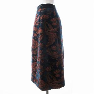 ANAYI プリーツスカート ひざ丈 サイドファスナー 刺繍 36 S 花柄  紺 ネイビー 茶 ブラウン