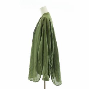 Spick&Span ガーメントダイコットンシルクシャツ ブラウス ノーカラー 絹混 長袖 F カーキ 21050200210030