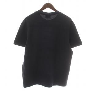 EMPORIO ARMANI ニット カットソー 半袖 クルーネック ボーダー ジャガード L 黒 ブラック