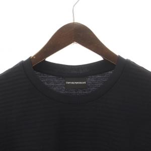 EMPORIO ARMANI ニット カットソー 半袖 クルーネック ボーダー ジャガード L 黒 ブラック