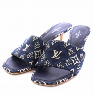 LOUIS VUITTON シルエット ライン モノグラム デニム ミュール 36 ネイビー