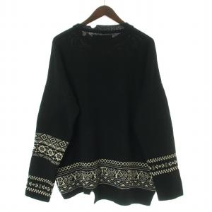 Yohji Yamamoto BLACK AND BLACK ニット セーター 長袖 クルーネック ノルディック柄 ウール 2 S 黒 ブラック