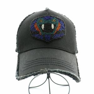 YOSHINORI KOTAKE DESIGN キャップ 野球帽 帽子 デニム メッシュ カットオフ ビーズ 黒 ブラック マルチカラー /NW6 D