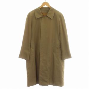 ビンテージ ステンカラーコート シルク混 ライナー付き 比翼ボタン M カーキベージュ