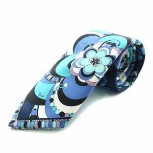 ネクタイ レギュラータイ 総柄 花柄 絹 シルク 青 ブルー マルチカラー