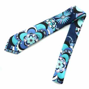 Emilio Pucci ネクタイ レギュラータイ 総柄 花柄 絹 シルク 青 ブルー マルチカラー