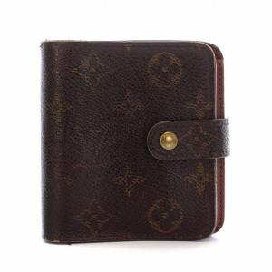 LOUIS VUITTON モノグラム コンパクト ジップ 二つ折り財布 ラウンドファスナー 茶 ブラウン M61667