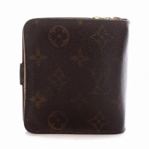 LOUIS VUITTON モノグラム コンパクト ジップ 二つ折り財布 ラウンドファスナー 茶 ブラウン M61667