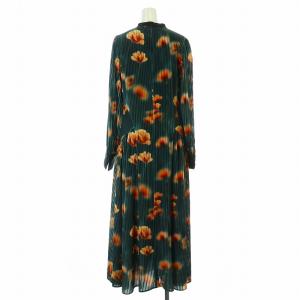 Ameri VINTAGE 22AW MILA VELOUR CUT DRESS ワンピース プリーツ ロング マキシ 長袖 花柄 ベロア M ダークグリーン