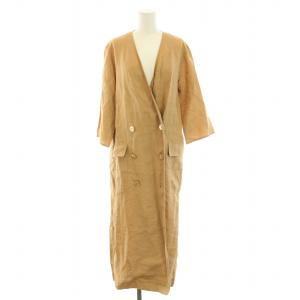 ノーカラーコート アウター ロング 麻 リネン 42 L ベージュ