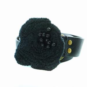 land puzzle ベルト レザー フラワーコサージュ 牛革 真鍮 F 黒 ブラック ua3378