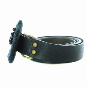 mina perhonen land puzzle ベルト レザー フラワーコサージュ 牛革 真鍮 F 黒 ブラック ua3378