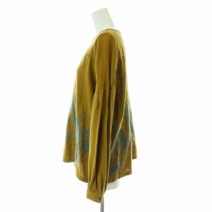 mina perhonen LAUNDRY home circle ブラウス プルオーバー 長袖 刺繍 総柄 コットン 36 S 茶 ブラウン ブルーグレー