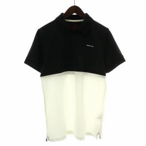 ポロシャツ 半袖 ハーフボタン 鹿の子 ロゴ バイカラー M 黒 ブラック 白 ホワイト