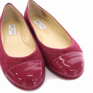 JIMMY CHOO GAZE FLAT フラットシューズ パンプス ラウンドトゥ スエード 34.5 21.5cm 赤紫 レッドパープル