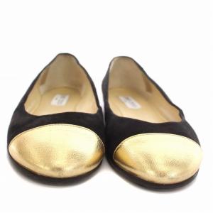 JIMMY CHOO GAZE FLAT フラットシューズ パンプス ラウンドトゥ スエード 35.5 22.5cm 黒 ブラック ゴールド