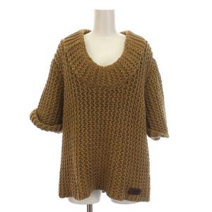 厚手 セーター ニット 五分袖 S 茶 ベージュ /YM