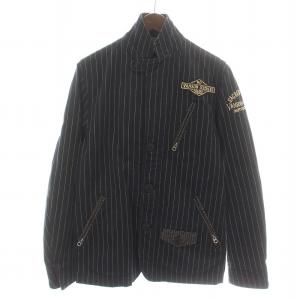 vanson Leathers ブルゾン ジャケット スタンドカラー ジップアップ シングル ストライプ ロゴ刺繍 M 黒 ブラック ベージュ 白 ホワイト