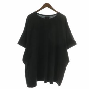 Yohji Yamamoto BLACK Scandal Tシャツ カットソー 五分袖 クルーネック オーバーサイズ ドロップショルダー ロゴプリント スリット