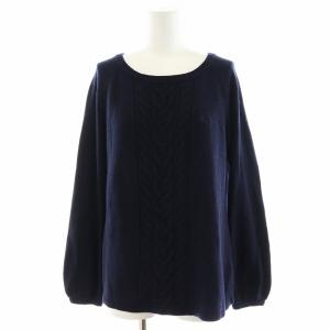 ニット セーター ケーブル 長袖 リボン カシミヤ混 38 M 紺 ネイビー