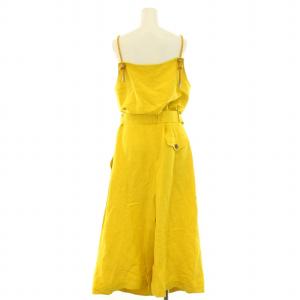AKIRANAKA フレアワンピース ミモレ ロング キャミソール ベルト 麻 リネン 2 M 黄色 イエロー